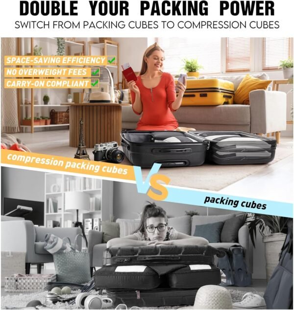 10 Set Compression Packing Cubes for Travel Essentials,Compressible Expandable Packing Cubes for Suitcase,OlarHike Luggage Organizer Bags for Travel,Handy Helper for Organizing Clothes(Cyan) - Image 7