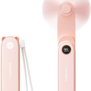 SWEETFULL Portable Handheld Mini Fan with LED Display, 2-in-1 Personal Foldable USB Rechargeable Hand Held Fan & Flashlight for Travel, Lash Eyelash, Cute Small Pocket for Women, Girls