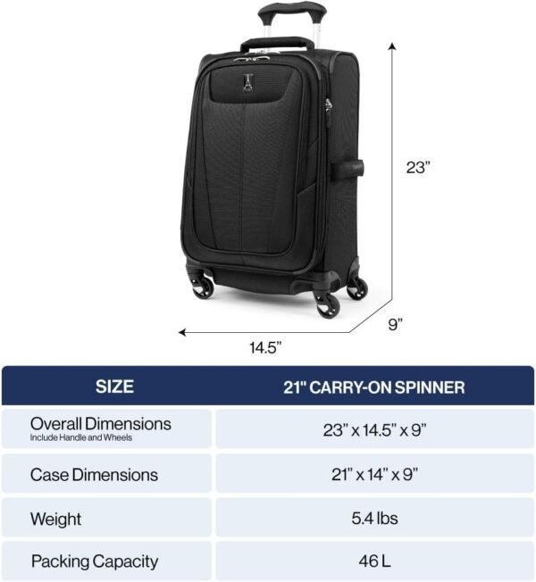 Travelpro Maxlite 5 Softside Expandable Carry on Luggage with 4 Spinner Wheels, Lightweight Suitcase, Men and Women, Black, Carry On 21-Inch - Image 6