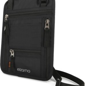 elzama Travel Neck Wallet, Neck Passport Holder, RFID Blocking Passport Wallet Super Slim & Lightweight Travel Pouch Holder for Men & Women (Black)