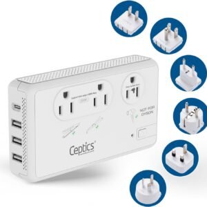Ceptics 2000W Travel Voltage Converter for Hair Dryer & 200W Convert 220V to 110V for Curling Iron, Straightener, Chargers, Step Down World Power 4 USB Charging QC 3.0 SWadApt Type A, B, C, E/F, G, I