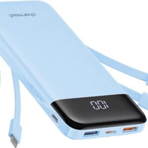 Portable Charger with Built in Cables, Portable Charger with Cords Wires Slim 10000mAh Travel Battery Pack 6 Outputs 3 Inputs 3A Fast Charging Power Bank for Samsung Google Pixel LG Moto iPhone iPad