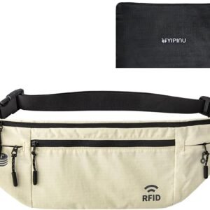 Travel Money Belt for Men and Women hidden slim passport holder - travel wallet with RFID blocking under clothes to protect Cash, Credit Cards and Documents (khaki)