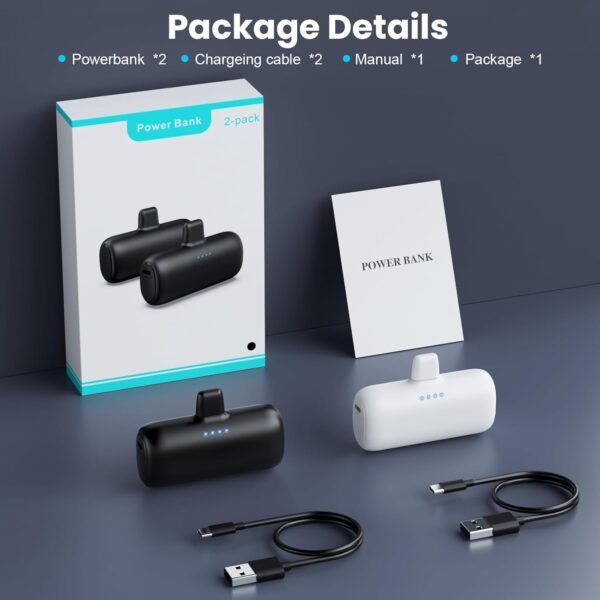 [2-Pack] Mini Portable Charger for iPhone,5200mAh Ultra Compact PD Fast Charging Power Bank,Plug-in Battery Pack Travel Cordless Phone Charger,Compatible with iPhone 14/14Pro/13/12/11/X/8/7/6plus etc - Image 7