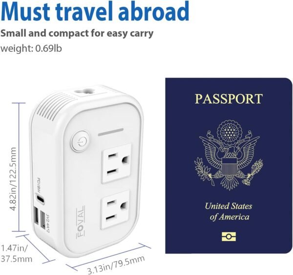220V to 110V Converter Travel Adapter: FOVAL International Step Down Power Converter for Hair Straightener/Curler with 18W USB-C Port Outlet Voltage Converter US to Europe Italy UK AU China Plug - Image 6