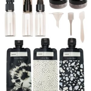 Kitsch 11 PCS Travel Bottles for Toiletries – Travel Essentials Kit for Shampoo, Conditioner, Lotion & More - TSA Approved Travel Bottles, Leak-Proof Refillable Travel Size Containers - Black & Ivory