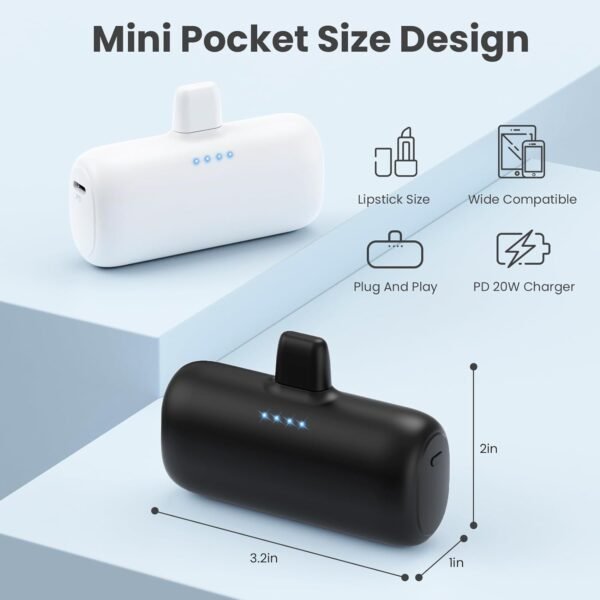 [2-Pack] Mini Portable Charger for iPhone,5200mAh Ultra Compact PD Fast Charging Power Bank,Plug-in Battery Pack Travel Cordless Phone Charger,Compatible with iPhone 14/14Pro/13/12/11/X/8/7/6plus etc - Image 4
