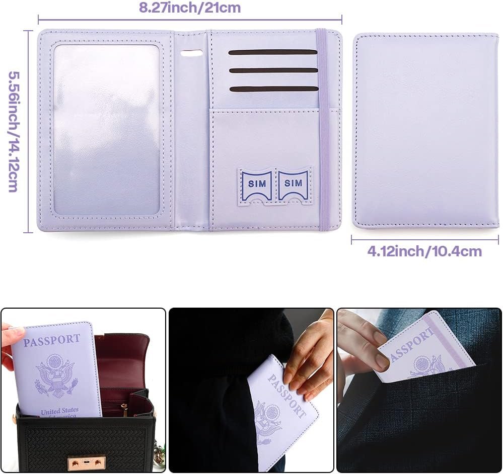 Passport Holder for Travel, Leather Passport Holder RFID Blocking Passport Cover Wallet Passport Case with Pen Holder Passport Holders for Travel Women Men Family Travels Must Haves Essentials,Purple - Image 2