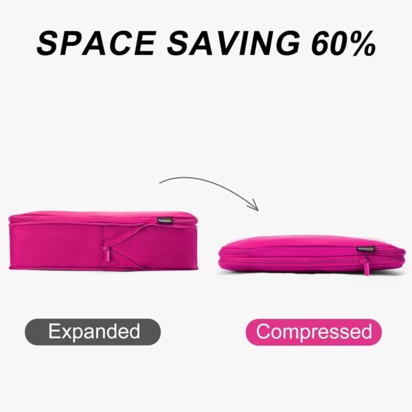 4 Set Compression Packing Cubes for Suitcases and Backpack, Space Saving Organizers, Luggage Bag for Travel Essentials (Rose Red) - Image 3