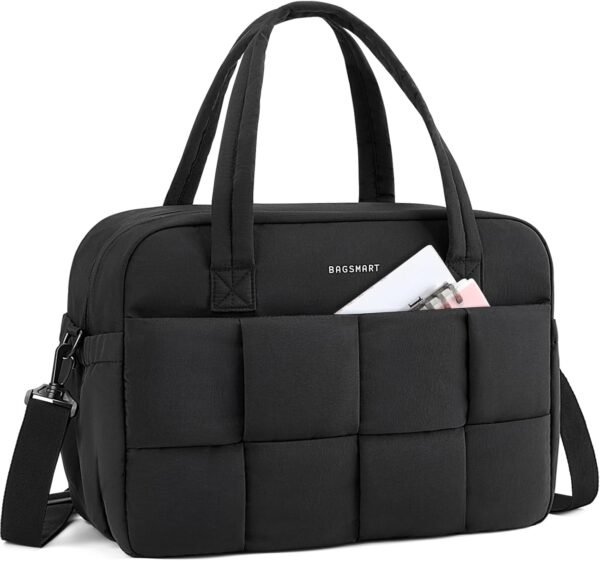 BAGSMART Gym Bag for Women, 29L Puffer Travel Duffle Bag for Travel with Laptop Compartment, Weekender Bags for Women, Carry On Duffel Bag Personal Item Bag, Black