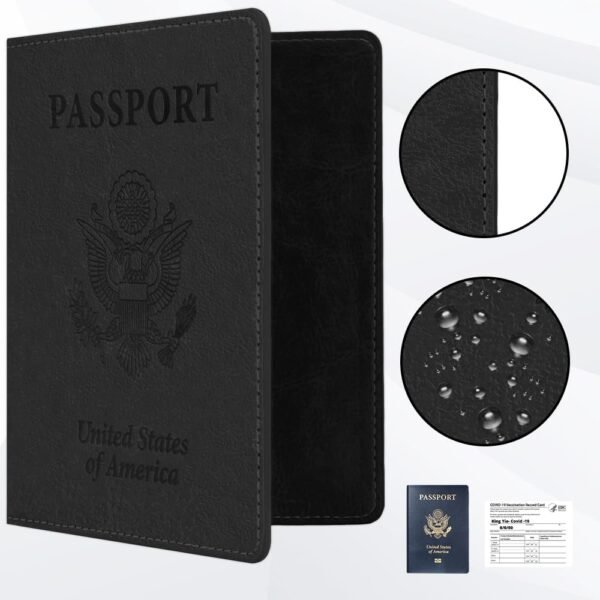 2 Pack Passport Holder for Travel, Passport Cover for Women Men, Leather Passport Holder Book Cover Case Bag Wallet Travel Document Holder Cruise Ship Study Abroad Essentials Must Haves(Black+Rose) - Image 2