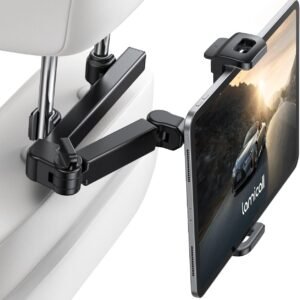 Lamicall Car Headrest Tablet Holder - [3 in 1 Extension Arm] Adjustable Tablet Car Mount for Back Seat, Road Trip Essentials for Kids, for 4.7-11" Device Like iPad Pro, Air, Mini, Galaxy, Fire, Black