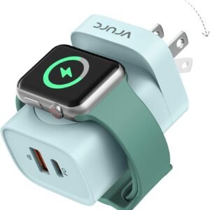 VRURC for Apple Watch Charger, Wireless Magnetic Portable iWatch Charger, PD 20W 3-in-1 Travel Essentials Fast Charging Block for iWatch Ultra/SE/10/9/8/7/6/5/4/3/2, iPhone 16/15/14/13,Android-Green