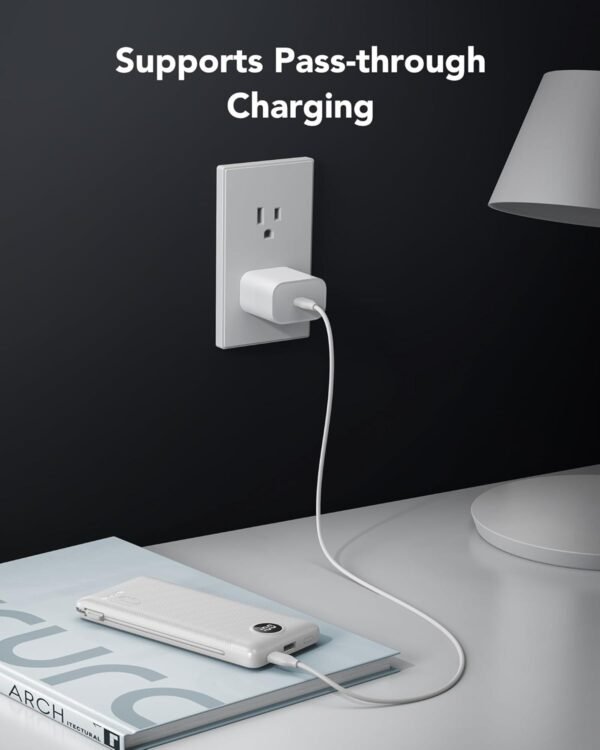 VRURC Portable Charger 10000mAh, Slim Portable Charger with Wall Plug, 22.5W USB Port Fast Charging Power Bank with Cables, 4 Outputs 2 Inputs Travel Essentials Battery for Smartphones-White (1 Pack) - Image 7