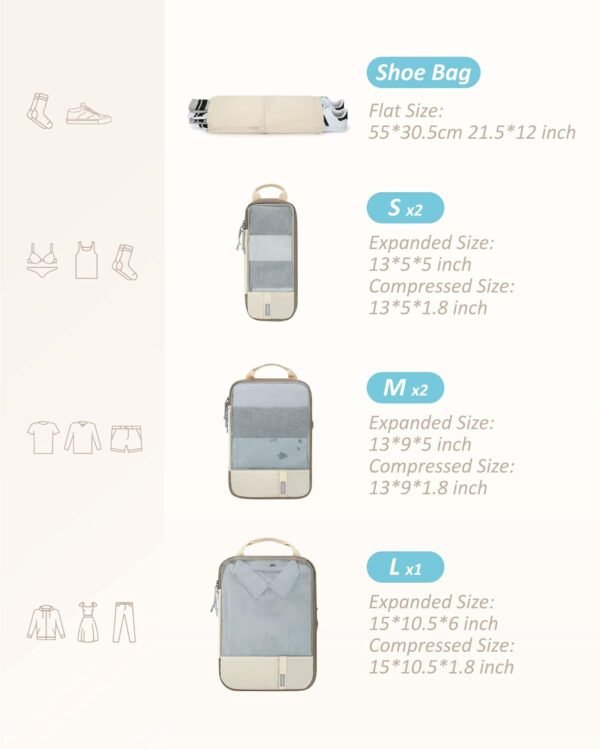 BAGSMART 6 Set Compression Packing Cubes - Lightweight Travel Essentials, Durable Luggage Organizer - Image 2
