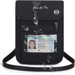 Passport Holder for Travel, RFID Passport Wallet with Visual Window Design, Multifunctional Document Organizer, Waterproof Travel Pouch Neck Wallet for Men and Women, Black