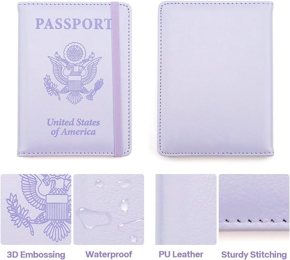 Passport Holder for Travel, Leather Passport Holder RFID Blocking Passport Cover Wallet Passport Case with Pen Holder Passport Holders for Travel Women Men Family Travels Must Haves Essentials,Purple - Image 4