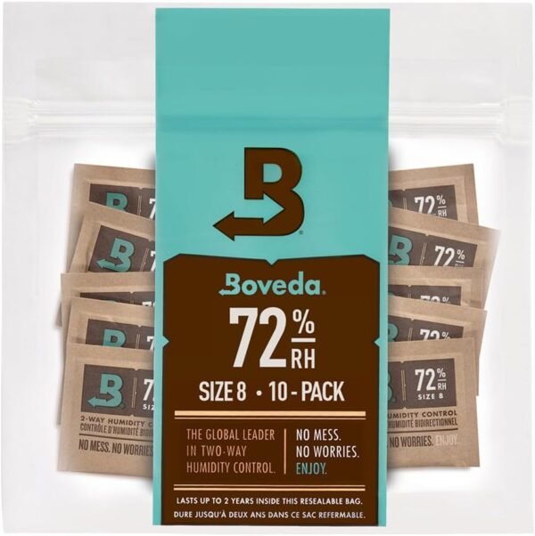 Boveda 72% RH 2-Way Humidity Control – Restores & Maintains Humidity–All In One Solution For Humidification- Patented Technology for Humidity Control Convenient & Versatile - 10 Count Resealable Bag