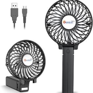 VersionTECH. Portable Handheld Fan, Powerful+Durable+4000mAh+180° Foldable, Mini Table Fans with USB Rechargeable Battery Operated Cooling Accessories for Personal Use, Travel, Office Black