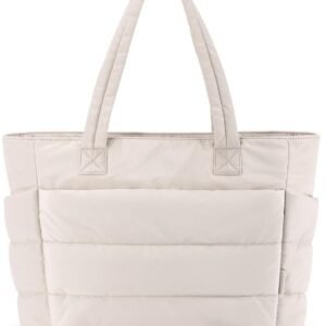 BAGSMART Tote Bag for Women, Lightweight Puffy Tote Bag with Compartments, Quilted Shoulder Bag Handbag for Travel, Work
