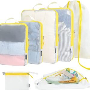 Lightweight Compression Packing Cubes for Suitcases, Compressible Expandable Travel Packing Organizer with Clear Toiletries and Backpack Bag, Travel Essentials for Carry on Luggage 7 Set