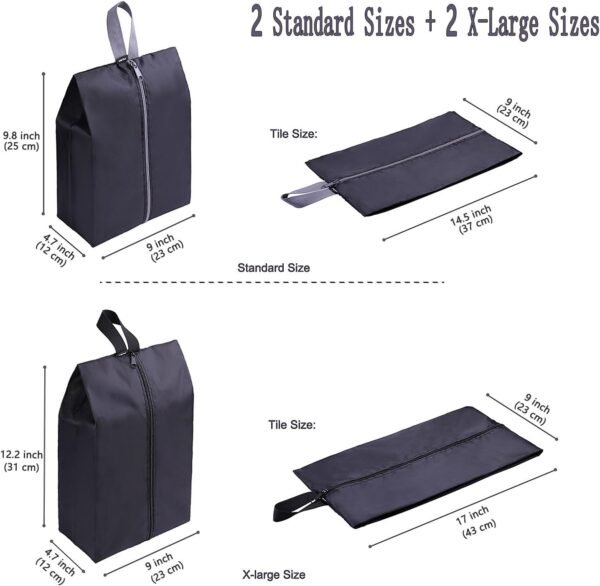 YAMIU Travel Shoe Bags Set of 4 Waterproof Nylon with Zipper for Men & Women, Black - Image 2