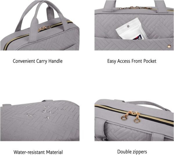 BAGSMART Toiletry Bag Travel Bag with Hanging Hook, Water-resistant Makeup Cosmetic Bag Travel Organizer for Accessories, Shampoo, Full Sized Container, Toiletries (Medium-Grey) - Image 5
