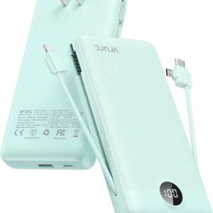 VRURC Portable Charger 20000mAh, Fast Charging Power Bank USB C,4 Output 2 Input Travel Essentials Charging Bank Equipped with LED Display,Built-in Wall Plug and Cables,Phone Charger Battery,Green