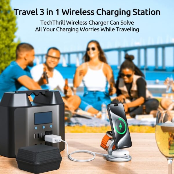 3 in 1 Charging Station for Apple Magsafe Travel Charger for Multiple Devices Aluminum Foldable Magnetic Wireless Charger with 360 Rotating for iPhone 16/15/14/13/12 Series,for iWatch,for Airpods - Image 7