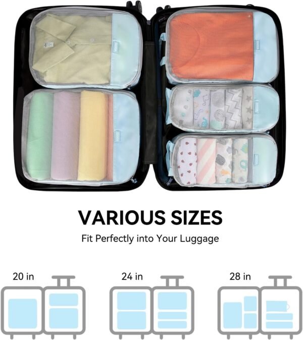 Voova 6 Set Compression Packing Cubes, Travel Accessories Expandable Packing Organizer Bags Set for Carry on Suitcase, Durable Luggage Packing Cubes for Travel Essentials, Blue - Image 5