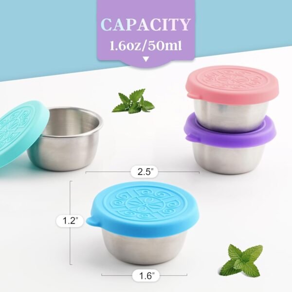 6x1.6 Oz Salad Dressing Containers With Lids, Small Leakproof Reusable Stainless Steel Salad Dressing Container To Go For Lunch Boxes,Sauce containers, Picnics,Travel Meal Prep And Kitchen Storage. - Image 2