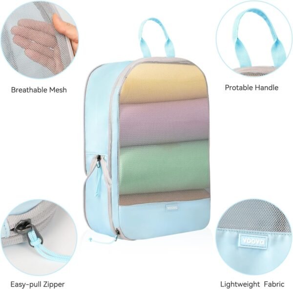 Voova 6 Set Compression Packing Cubes, Travel Accessories Expandable Packing Organizer Bags Set for Carry on Suitcase, Durable Luggage Packing Cubes for Travel Essentials, Blue - Image 3
