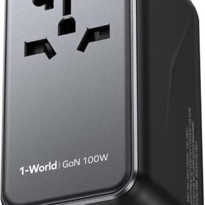 MOMAX Universal Travel Adapter, 100W Fast GaN International Power Adapter, 2PD USB-C+2QC USB-A Travel Adapter, US, UK, EU, AU Travel Adapter Worldwide for Laptops, Tablets, Phones, Vision Pro