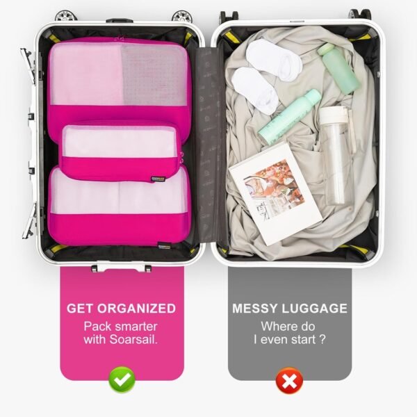4 Set Compression Packing Cubes for Suitcases and Backpack, Space Saving Organizers, Luggage Bag for Travel Essentials (Rose Red) - Image 6