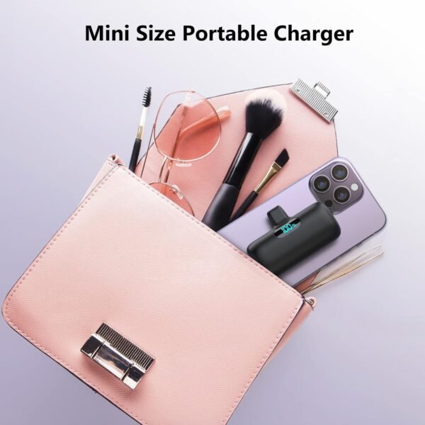 [2 Pack]Mini Portable Charger 5000mAh,Ultra-Compact 15W PD Fast Charging Power Bank,LCD Display Cute Battery Pack Backup Charger Compatible with iPhone 14/14 Pro Max/13/13 Pro/12/XR/8/7/6-Black+White - Image 3