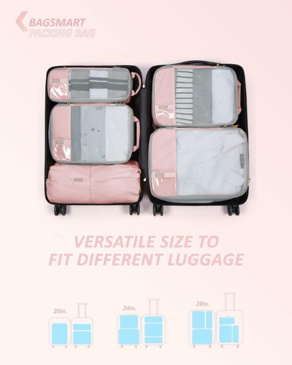 BAGSMART 6 Set Compression Packing Cubes - Lightweight Travel Essentials, Durable Luggage Organizer - Image 3