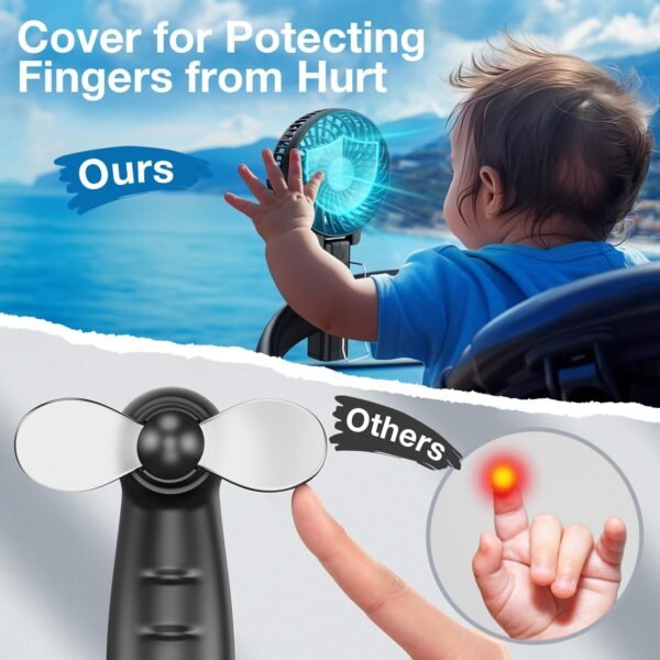 VersionTECH. Portable Handheld Fan, Powerful+Durable+4000mAh+180° Foldable, Mini Table Fans with USB Rechargeable Battery Operated Cooling Accessories for Personal Use, Travel, Office Black - Image 5