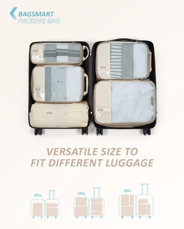 BAGSMART 6 Set Compression Packing Cubes - Lightweight Travel Essentials, Durable Luggage Organizer - Image 3