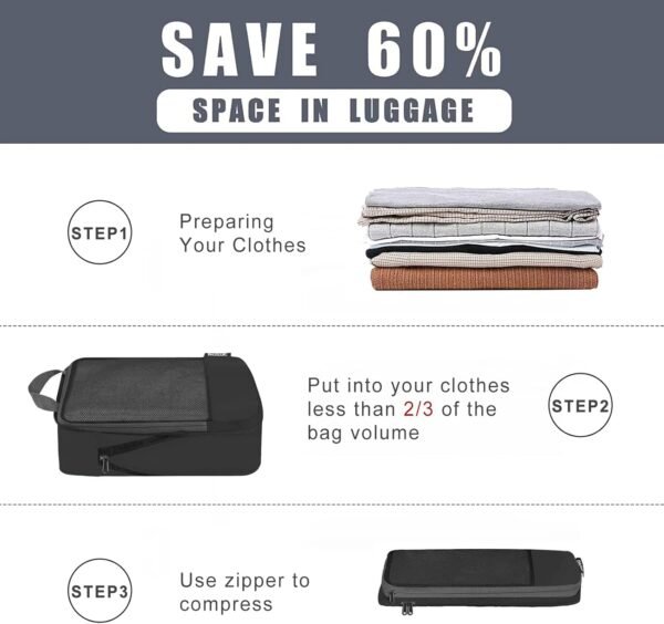 BAGAIL 4 Set/6 Set/8 Set Compression Packing Cubes Travel Accessories Expandable Packing Organizers(Black HalfMesh 6 Set) - Image 4