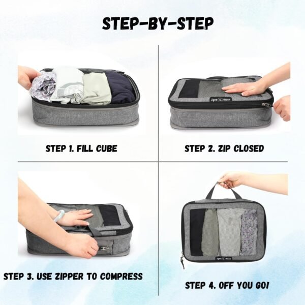 Travel Compression Packing Cubes Set – 6 Lightweight Luggage Organizers with Durable Zippers & Mesh Panels – Space-Saving Packing Bags for Suitcase, Backpack, Carry-On and More - Image 7