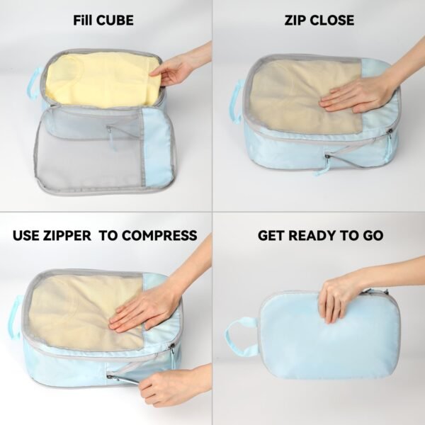 Voova 6 Set Compression Packing Cubes, Travel Accessories Expandable Packing Organizer Bags Set for Carry on Suitcase, Durable Luggage Packing Cubes for Travel Essentials, Blue - Image 6