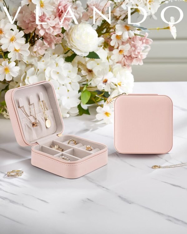 Vlando Travel Jewelry Case - Teacher Appreciation Gifts - Small Jewelry Travel Organizer Box Travel Essentials Christmas Gift for Women Girl - Pink - Image 2
