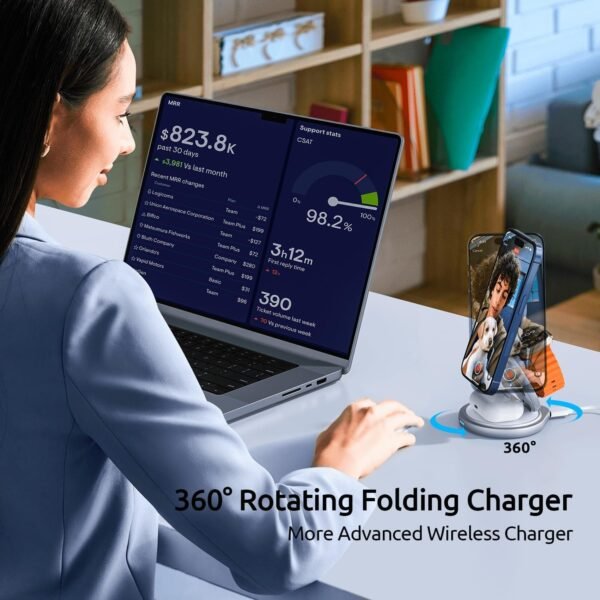 3 in 1 Charging Station for Apple Magsafe Travel Charger for Multiple Devices Aluminum Foldable Magnetic Wireless Charger with 360 Rotating for iPhone 16/15/14/13/12 Series,for iWatch,for Airpods - Image 6