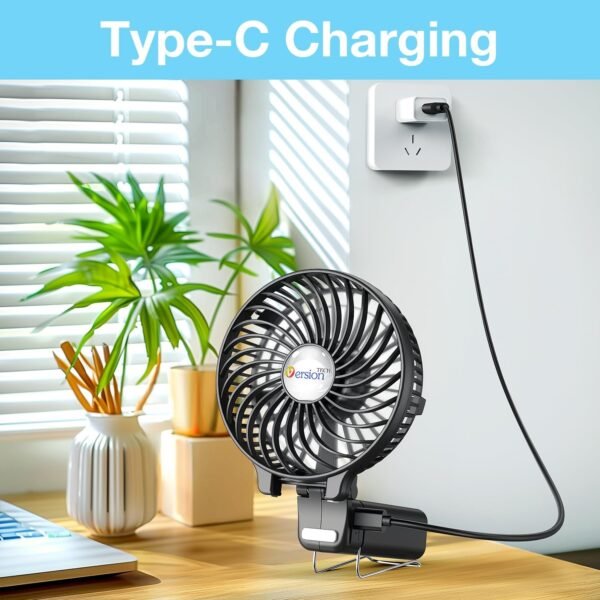 VersionTECH. Portable Handheld Fan, Powerful+Durable+4000mAh+180° Foldable, Mini Table Fans with USB Rechargeable Battery Operated Cooling Accessories for Personal Use, Travel, Office Black - Image 7