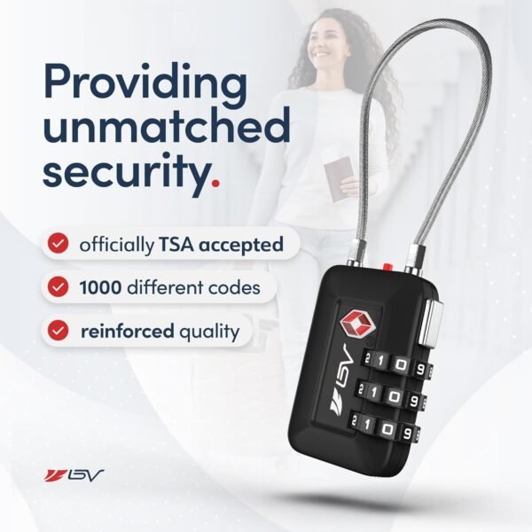 TSA Accepted Luggage Travel Lock, Set-Your-Own Combination Lock for School Gym Locker, Luggage Suitcase Baggage Locks, Filing Cabinets, Toolbox, Case (Black, 2 Pack) - Image 2