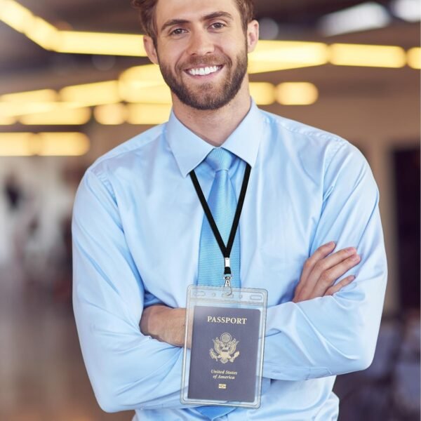 3 Pack Clear Plastic Passport Badge Holders with Lanyard, 4x6 Inch Vertical No Zipper ID Card Holder with Black Lanyard Extra Large ID Badge Holder for Passport - Image 7