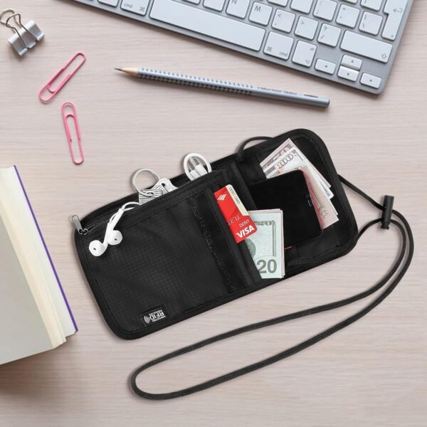 5.5" L x 7.9" W Travel Neck Wallet, RFID Blocking Passport Holder, Security Lightweight Passport Travel Wallet, Neck Pouch Gifts for Women Men(Black) - Image 5