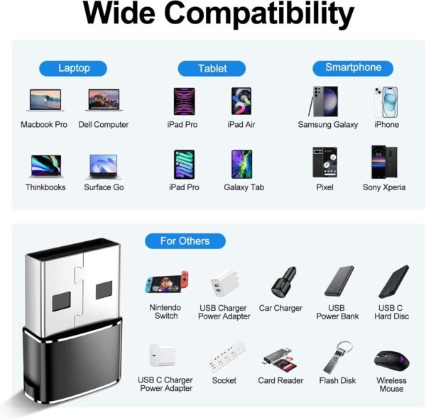 𝟒𝐏𝐚𝐜𝐤 𝐔𝐩𝐠𝐫𝐚𝐝𝐞𝐝 USB to USB C Adapter,Type-C Female to A Male Car Charger OTG Converter for Apple Watch Ultra 8 9 10,iPhone 16 15 14 13 Pro Max,Samsung S24,Nintendo Switch,AirPods,iPad,Car - Image 2