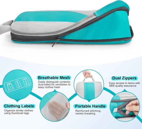10 Set Compression Packing Cubes for Travel Essentials,Compressible Expandable Packing Cubes for Suitcase,OlarHike Luggage Organizer Bags for Travel,Handy Helper for Organizing Clothes(Cyan) - Image 6
