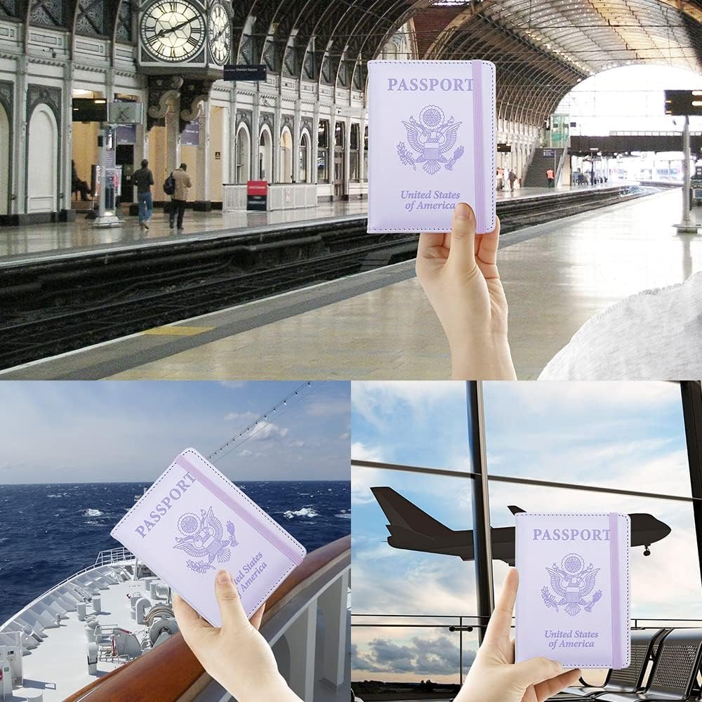 Passport Holder for Travel, Leather Passport Holder RFID Blocking Passport Cover Wallet Passport Case with Pen Holder Passport Holders for Travel Women Men Family Travels Must Haves Essentials,Purple - Image 7